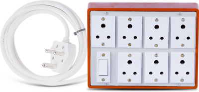JELECTRICALS Heavy Duty Extension Board With 6A 3 PIN Plug (Style14_3M) 7  Socket Extension Boards(Brown, 3 m)