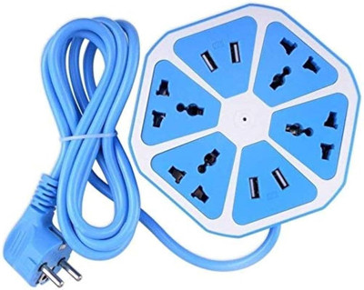 Tusail Multipurpose Hexagonal Scocket With 4 USB 8  Socket Extension Boards(Blue, 2.5 m, With USB Port)
