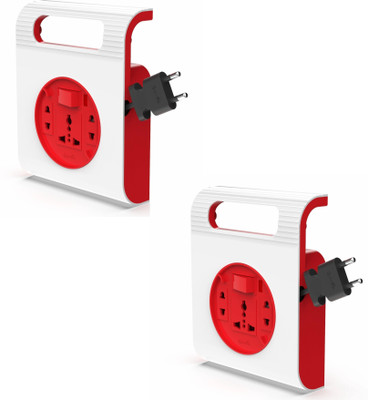 Fybros V-Rock 2 Pin Extension Flex Box 5 Meter Power Cable with Indicator(Pack of 2) 3  Socket Extension Boards(White, Red, 5 m)