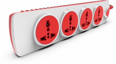 Fybros Qubic 4x1 International Sockets Power Extension Box 5 Meter with Master Switch And Indicator 4  Socket Extension Boards(White, Red, 5 m)