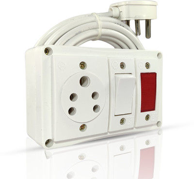 Elecstar 3 Meter1 Socket 1 Switch 6 Amp Extension Board with indicator 1  Socket Extension Boards(White, 3 m)