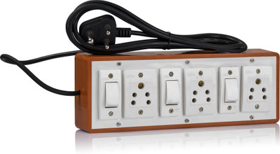 HI-PLASST (3+3) Extension Switch Board with 3 Anchor Sockets(5A) and 3 Anchor Switches(5A)-4 Mtr Long Wire. 3  Socket Extension Boards(White, Brown, 4 m)