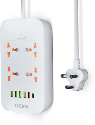 D-Link Power Strip with 4 Universal Sockets 4  Socket Extension Boards(White, 2 m, With USB Port)