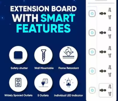 BAHUL 5 SOCKET 2 METER SHOCKPROOF BEST EXTENSION 5  Socket Extension Boards(White, 2 m)
