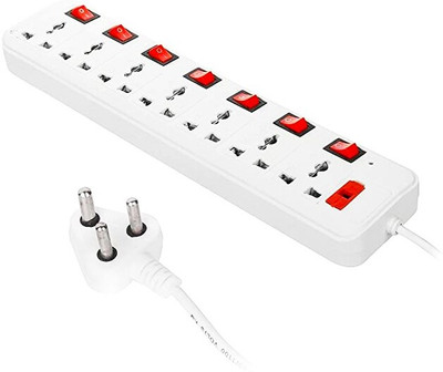 Skeisy NEW EXTENSION 7 SOCKET 7 SWITCH BOARD UP TO 6 AMP 3 MTR WIRE 7  Socket Extension Boards(White, Red, 3 m)