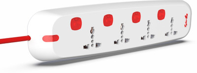 Fybros Titan 4x4 International Sockets Power Extension Box 2 Metre Power Cable With Individual Switch And Indicator 4  Socket Extension Boards(White, Red, 2 m)