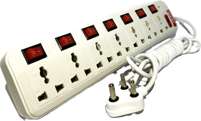 Skeisy EXT-107 Switch Universal Surge Protector With 7 Socket 7 switch 7 Socket Extension Boards(White, Red, 3 m)