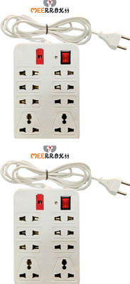 MEERRAKII 8-Socket Extension – 100W, 250V, 10A | 2-Pin Plug, 2m Cable | Plastic pack of 2 3  Socket Extension Boards(White, 2 m)