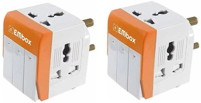 EMBox 3 Pin Plug -Universal Travel Adapter Safety Shutter LED Indicator- 5A-250V 3  Socket Extension Boards(Orange, White, 0 m)