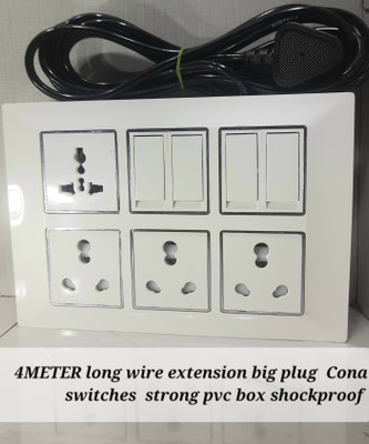 BAHUL Modular BIG PLUG HEAY DUTY WIRE 1500WATT CAPACITY EXTENSION CONA SWITCHES 4  Socket Extension Boards(White, 4 m)