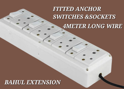 BAHUL SHOCKPROOF 4+4SOCKET 4METER LONG WIRE EXTENSION 4  Socket Extension Boards(White, 4 m)