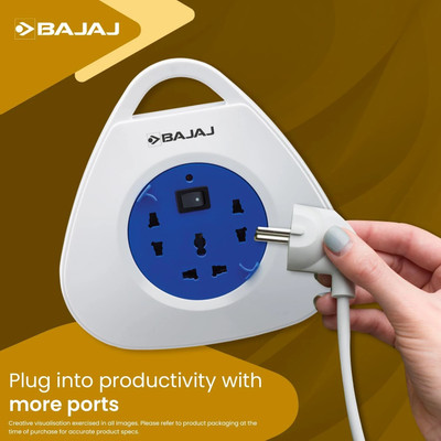 BAJAJ 3 Way Extension Reel | Two 3-Pin Universal Sockets & Fire Retardant Cable 3  Socket Extension Boards(White, 5 m)