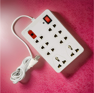 DM OVERSEASE 8 Socket Extension Board with Seperate 1 Switches, Max Current 6A 8 SocketHA 8  Socket Extension Boards(White, 2.5 m)