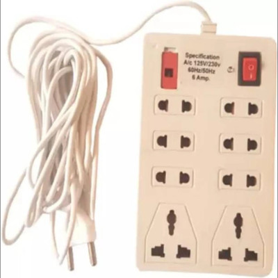 Vimla CB_15451_Extension Board 2m wire with 6 Socket 2-pin 2 socket 3-pin 8  Socket Extension Boards(White, 2.5 m)