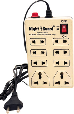Night Guard 8+1 extension board (cord Length: 2.0 Meter) 8  Socket Extension Boards(White, 2 m)