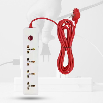 Hillgrove 4 Universal Socket and 1 Switch Power Extension Board with 5 Meter 4  Socket Extension Boards(White, Red, 5 m)