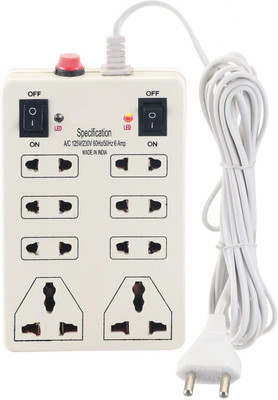 DIGWAY 8 SOCKET 2 SWITCH MINI STRIP 6 A Three Pin Socket- 2.0 M Cord Length 8  Socket Extension Boards(Beige, 2 m)