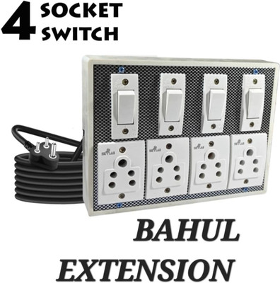 BAHUL 4+4+4METER LONG WIRE SMALL PLUG ISI PARTS 4  Socket Extension Boards(White, 4 m)