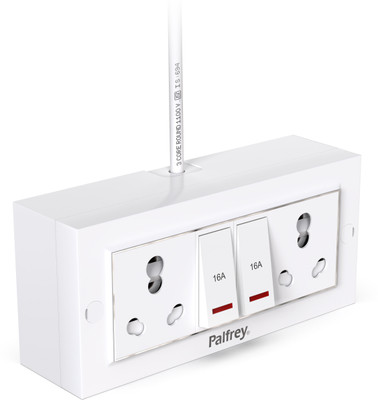 PALFREY Electric Extension Board-Two 16A Indicator Switch with Socket|3 meter (2200W) 2  Socket Extension Boards(White, 3 m)