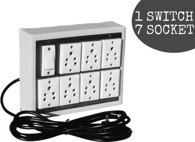 KHOPALA 7 Socket & 1 Switch Board with 3 Yard wire Best Qaulity 7  Socket Extension Boards(White, 2.7432 m)