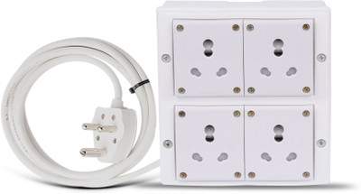 JELECTRICALS Classic Premium Heavy Duty Extension With 3 Core Wire & 16AMP Plug 4  Socket Extension Boards(White, 6 m)