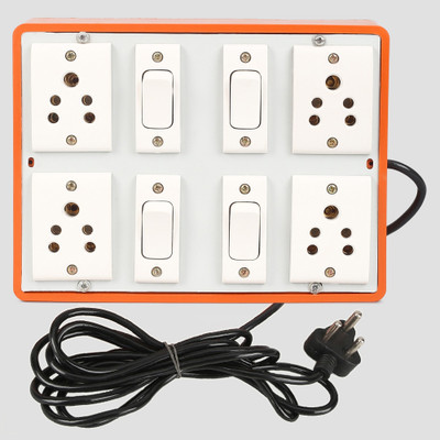 PROLONG 4 Socket & 4 Switch Extension Board With 3 Yard/2.7 Metre Wire 4  Socket Extension Boards(White, Orange, 2.7 m)