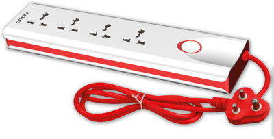 ORION 4+1 Power Link with 4 Universal Socket, 1 Master Switch & LED Indicator 4  Socket Extension Boards(White, Red, 2.5 m)