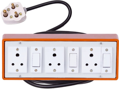 JELECTRICALS Brown (3+3) Heavy Duty Extension Board 6A 3 Anchor Switch & 10 Meter Copper Wire 3  Socket Extension Boards(Brown, 10 m)