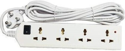 SURYA Extension Board 4 Way 1 Master Switch and 4 Socket 3 Mtr. long wire 4  Socket Extension Boards(White, 3 m)