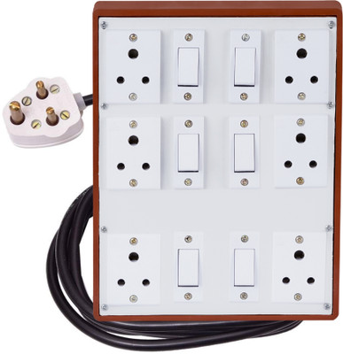 JELECTRICALS Brown (6+6) Heavy Duty Extension Board 4 Meter Copper Wire 6 Anchor Switch 6  Socket Extension Boards(Brown, 4 m)
