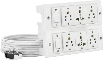 Fringo Extension Board 6A 10A 13A, 6 Socket 2 Switch, 2500 Load Capacity with 3 Meter 6  Socket Extension Boards(White, 3 m)