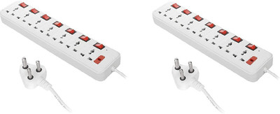 Saubhagye EXT-107 Extension Board,7 Socket 7 switch (pack-2) 6AMP 7  Socket Extension Boards(White, Red, 3 m)