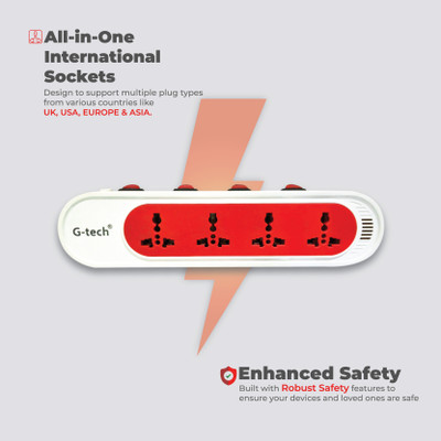 gtech G-tech Capsule Power Strip Extension 4  Socket Extension Boards(Red, White, 3 m)