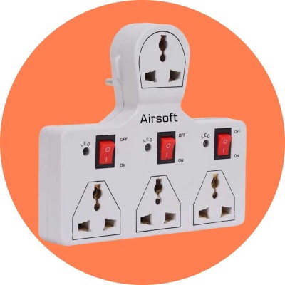 AirSoft 4 Universal Socket 3 Switch Multiplug Extension Board 4 Socket Extension Boards 4  Socket Extension Boards(White, Clear, 0 m)