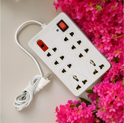 LifoDora 8 Socket Extension Board with Seperate 1 Switches, Max Current 6A 8 SocketBW 8  Socket Extension Boards(White, 2.5 m)