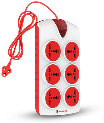 Goldmedal Plugged-In 6x1 Spike Guard 6  Socket Extension Boards(White, Red, 2 m)