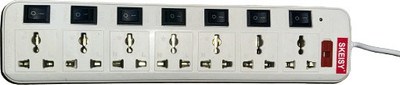 Skeisy 7 Socket Extension Cord With Individual Switches FUSE Led Indicator 7 Socket Extension Boards (White)(RED) 7  Socket Extension Boards(White, 3 m)