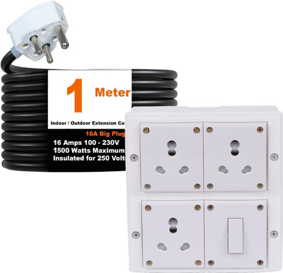 JELECTRICALS Power Extension Cord 6A/16A Universal Socket, .75mm 3-Core Heavy Duty 3  Socket Extension Boards(White, 1 m)