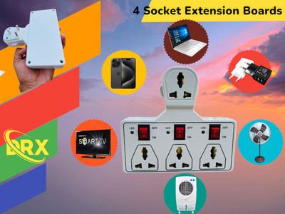 DRX MARKETING 4 UNIVERSAL SOCKET 3 SWITCH MULTI PLUG EXTENSION BOARD 4  Socket Extension Boards(Red, Silver, 0 m)