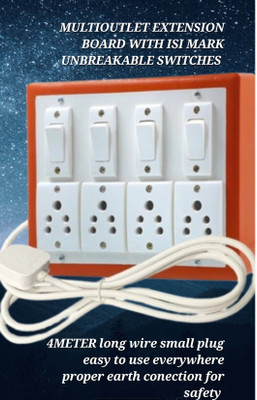 BAHUL Multioutlet extension board 4+4SOCKET 4METER LONG WIRE 4  Socket Extension Boards(White, 4 m)