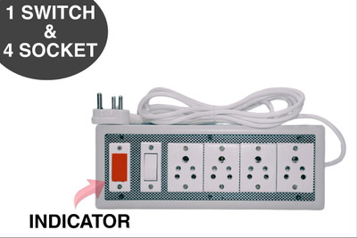 KHOPALA 4 Socket 1 Switch Board with 3 Yard wire 4 Socket Extension Board & Indicator 4  Socket Extension Boards(White, 2.7432 m)