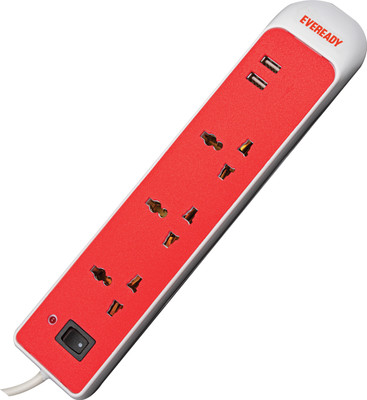 EVEREADY Everprotect Pro X4 Spikeguard 4 Meter 3  Socket Extension Boards(White, Red, 4 m, With USB Port)