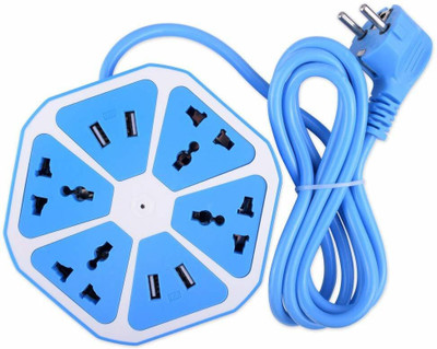 PHILOPHOBIA Hexagon Socket Extension board with 4 USB 4  Socket Extension Boards(Blue, 2 m, With USB Port)