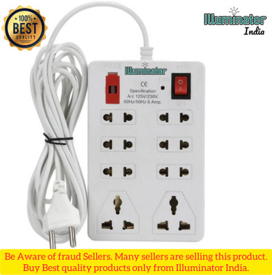 Illuminator Pack of 1 - 8+1 with Fuse Mini Strip, 8  Socket Extension Boards(White, 2.5 m)