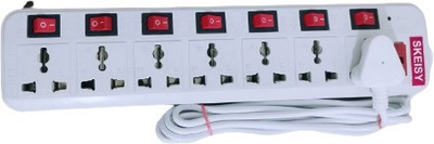 Skeisy 7+7 extension cord and power up to 6amp and 3mtr long wire 7 Socket Extension 7  Socket Extension Boards(White, 3 m)
