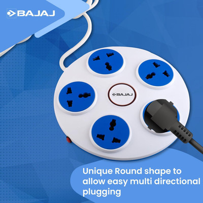 BAJAJ 5 Way Extension Reel | 3 Meter Long Cable | Five 3-Pin Universal Sockets 5  Socket Extension Boards(Blue, White, 3 m)