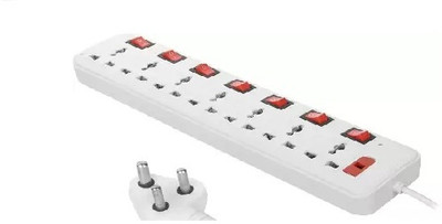 SOYEN 07 socket & 7 switch extension with capacity up to 10AMP 7  Socket Extension Boards(White, Red, 3 m)
