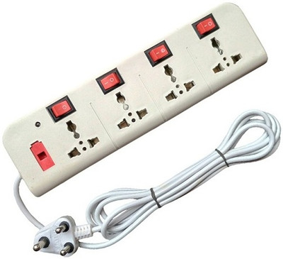 Telxmo Eletric 4 Multi Plug Socket 4 Switch, LED Indicator 2.5 Meter Long Wire Extension Board 4  Socket Extension Boards(White, 2.5 m)