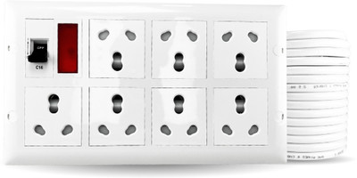crexan Extension Board-MCB,7 Socket|16A Socket,Plug Box Surge Protector for Home,Office 7  Socket Extension Boards(White, 10 m)