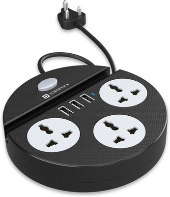 Portronics Power Plate 5 3  Socket Extension Boards(Black, 1.5 m, With USB Port)